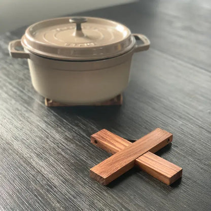 Acacia Wood Trivet, On Table Next to Pot