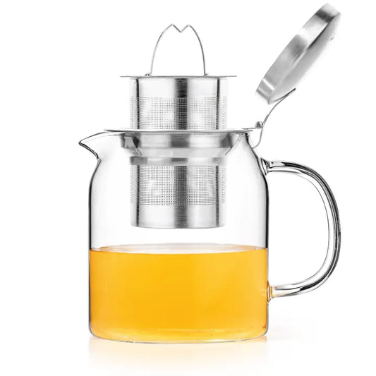 Glass Teapot - Small, With Brewed Tea, Side View